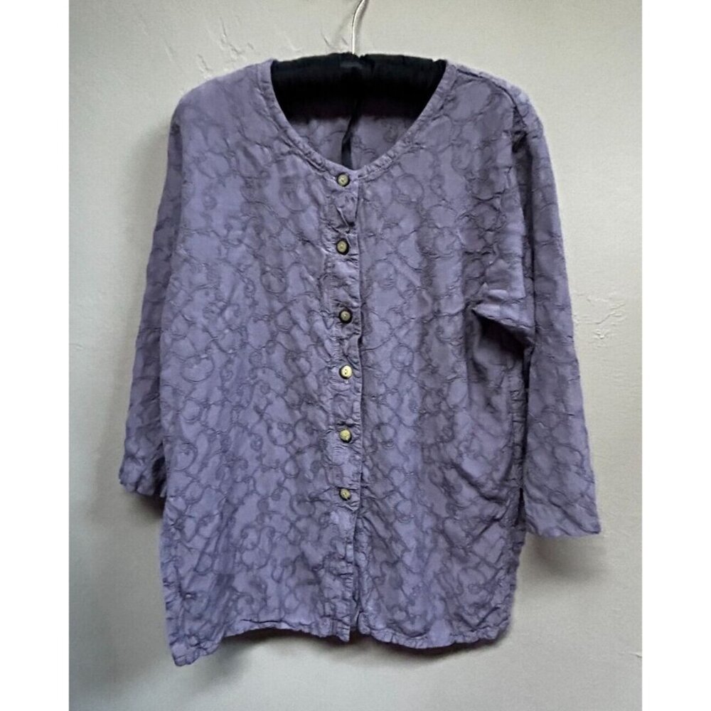 Pacific Cotton Bryn Walker Womens Small Button Front Embroidered Blouse Purple